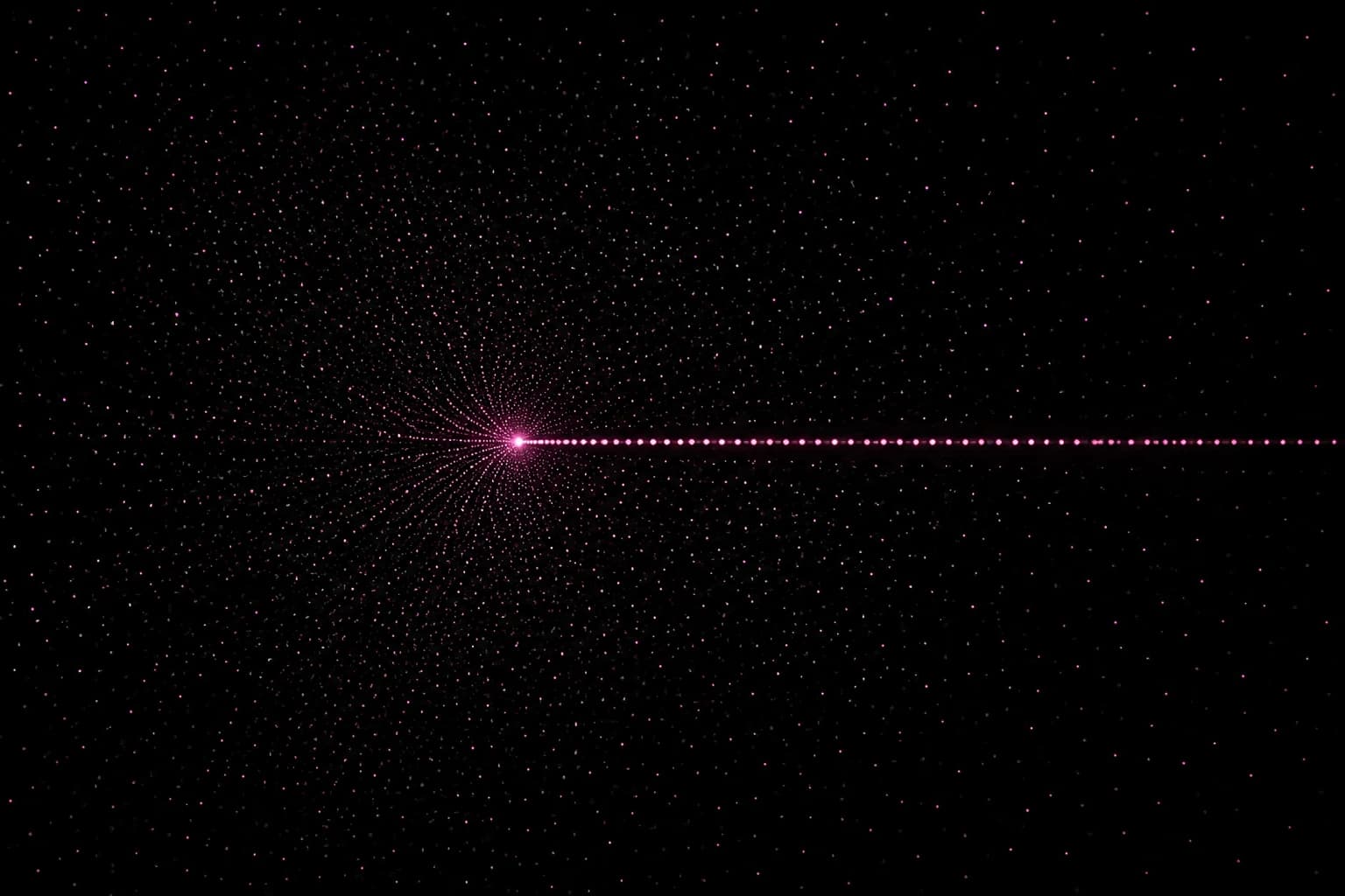 A single bright point pulling a field of scattered dots into one ordered line
